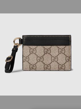 GUCCI GG EMBLEM CARD CASE WITH STRAP
